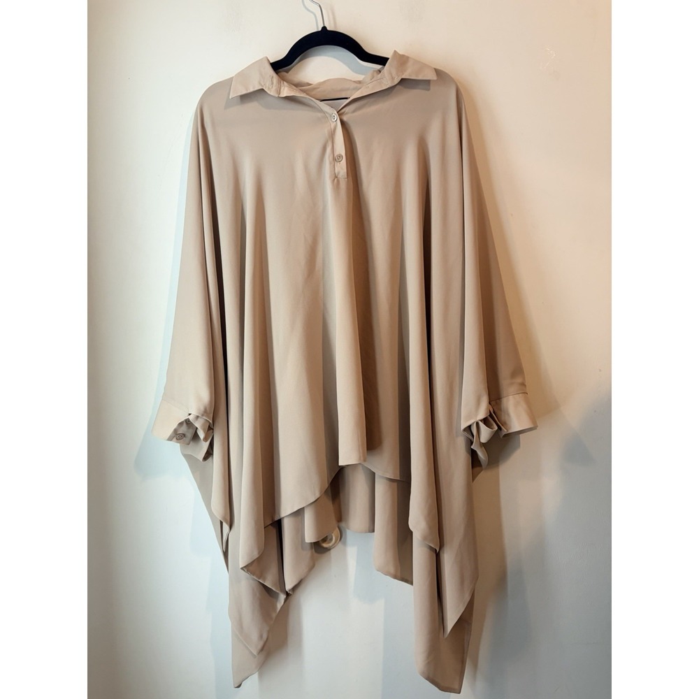 Adeptt Beige Poncho Blouse XL Asymmetrical Draped Cape Top Batwing‎ Boho